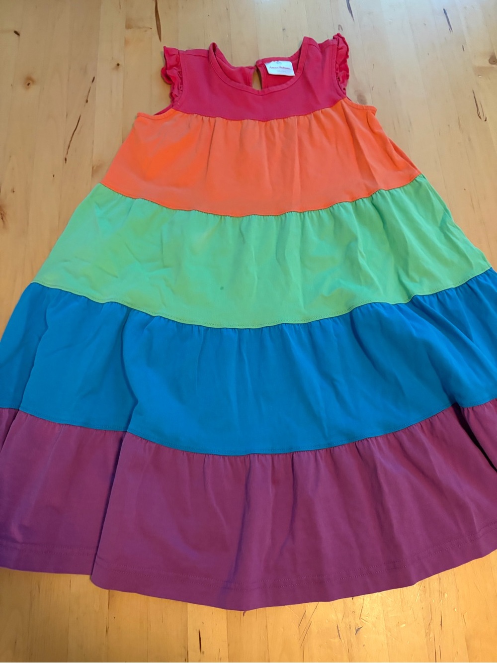 Hanna Andersson Bright Tiered Rainbow Dress in Pink Orange Green Blue Purple